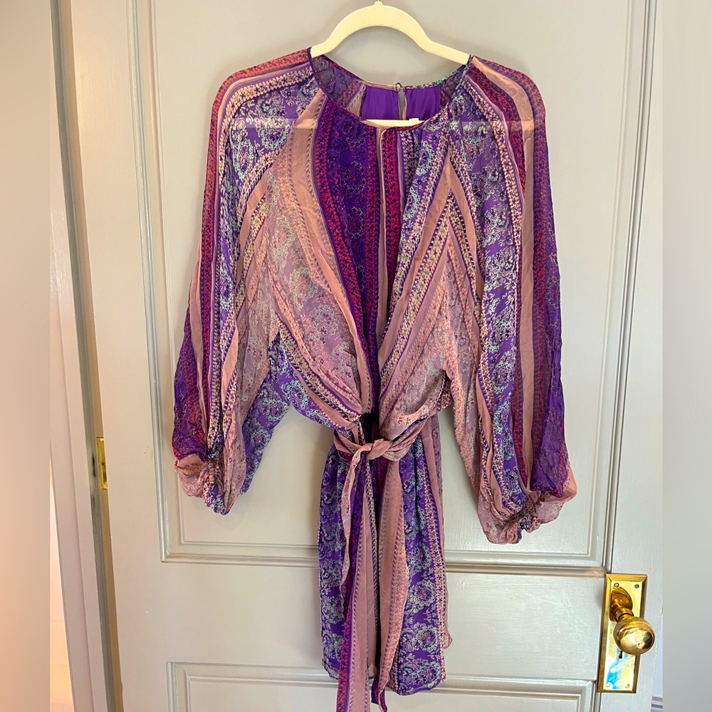 Chiffon purple printed tie dress